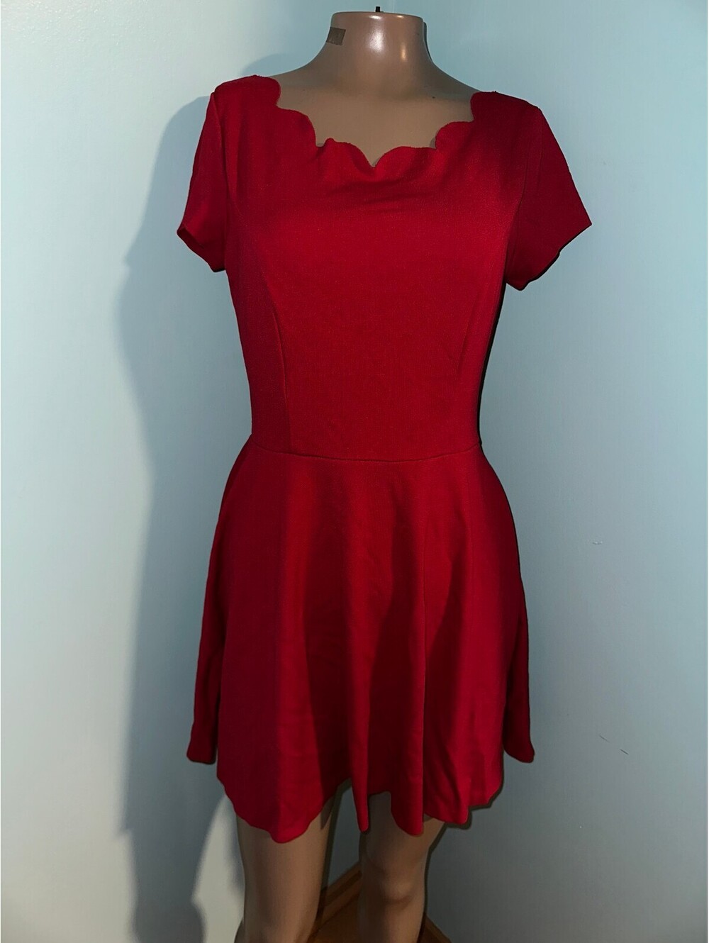 Love Addy Red Y2K Style Summer Dress Scalloped Neckline M